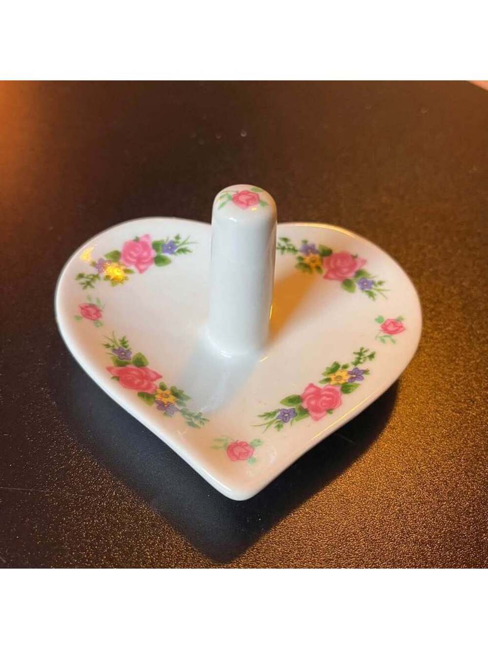 Floral Heart Ceramic Ring Holder Jewelry Trinket Dish Cottagecore Decor